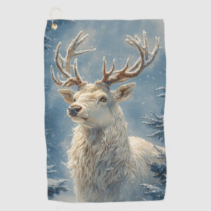 White Stag Portrait Mystical Winter Art Golf Towel