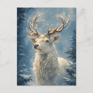White Stag Portrait Mystical Winter Art Postcard