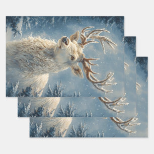 White Stag Portrait Mystical Winter Art Wrapping Paper Sheet