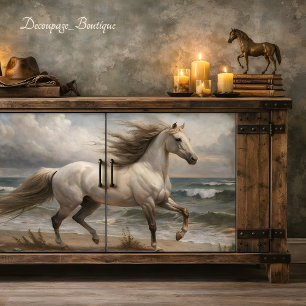 White Stallion By the Sea Decoupage Tissue Paper