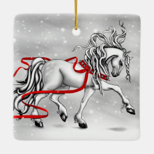White Stallion Christmas Design Ceramic Tree Decoration