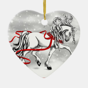White Stallion Christmas Design Ceramic Tree Decoration