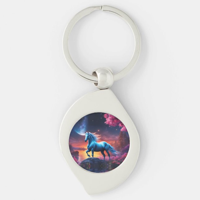 White Stallion Fantasy Pink Garden Key Ring (Front)