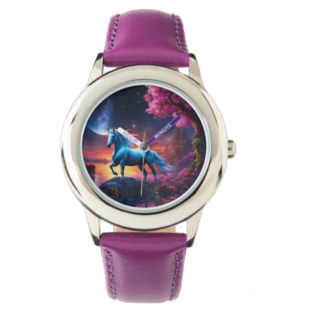 White Stallion Fantasy Pink Garden Watch (Front)