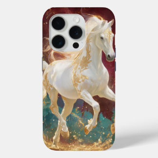 White Stallion Gold Fantasy Design iPhone 15 Pro Case