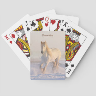 White Stallion Horse in Winter Snow Personalised Playing Cards