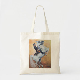 White Stallion  performs with Dressage Rider Tote Bag