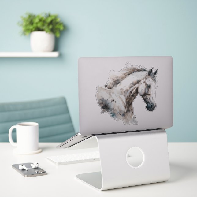 White Stallion | Watercolor Design | Applique (Laptop On Desk)