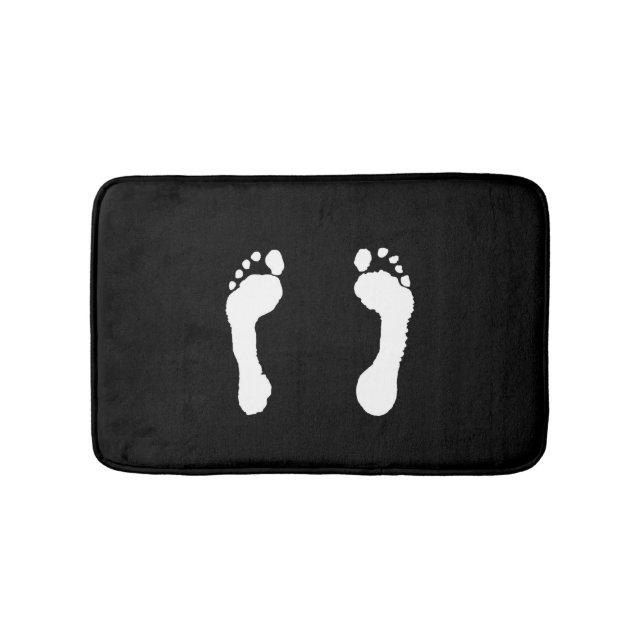White-Stamped Footprints (Black) Bath Mat (Front)