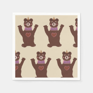 White Standard Cocktail Paper Napkins Bear