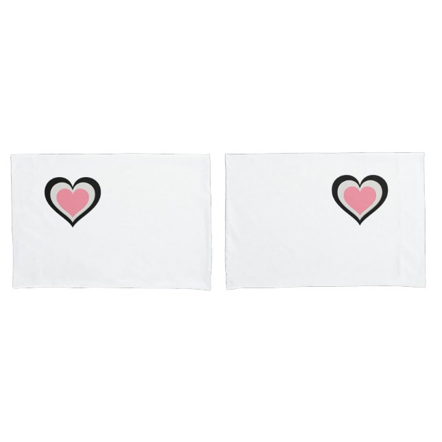 White Standard Pillowcase Set with Pink Hearts (Front-Set)