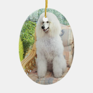 White Standard Poodle Ceramic Tree Decoration