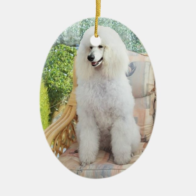 White Standard Poodle Ceramic Tree Decoration (Front)