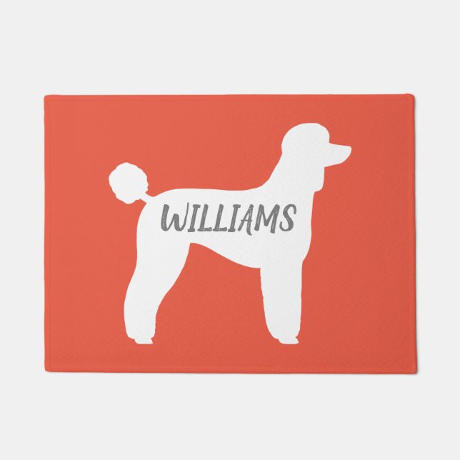 White Standard Poodle Dog Silhouette Personalised Doormat (Front)