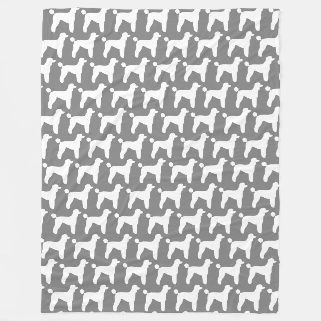 White Standard Poodle Dog Silhouettes Pattern Grey Fleece Blanket (Front)