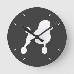 White Standard Poodle Silhouette Round Clock