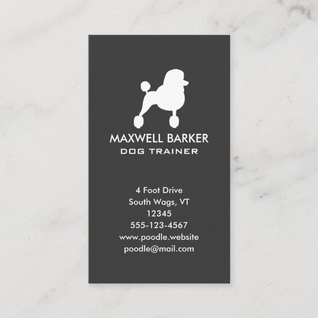 White Standard Poodle Silhouette Vertical Business Card (Front)