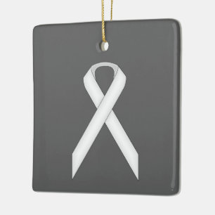 White Standard Ribbon by Kenneth Yoncich Ceramic Ornament