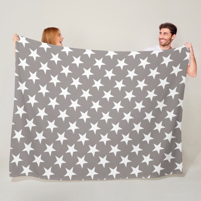 White Star Chic Beige Brown Stars Design Modern Fleece Blanket (In Situ)