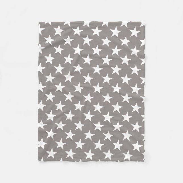 White Star Chic Beige Brown Stars Design Modern Fleece Blanket (Front)