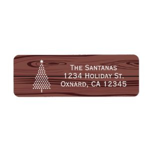White Star Christmas Tree on Dark Wood Return Address Label