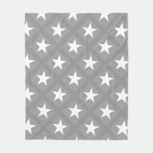 White Star Elegant Grey Colour Design Stars Fleece Blanket
