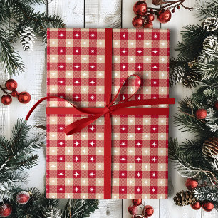 White Star Gingham Country Holiday Wrapping Paper