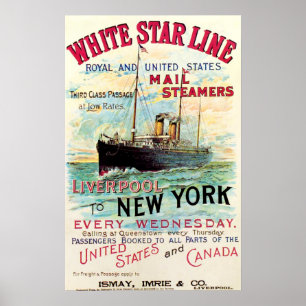 WHITE STAR LINE OCEAN MAIL STEAMER POSTER