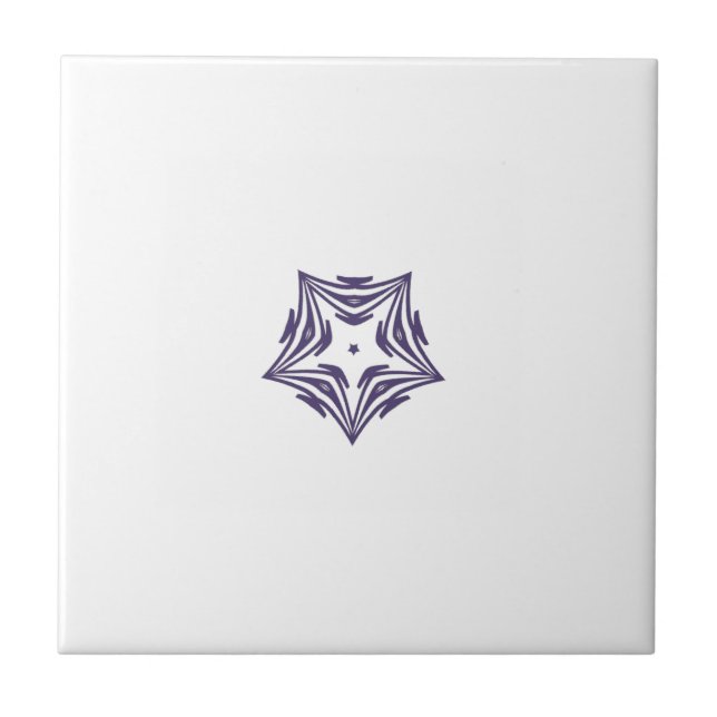 White star mauve purple outline white background ceramic tile (Front)
