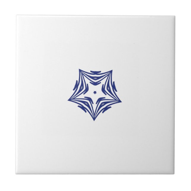 White star navy blue outline white background ceramic tile (Front)