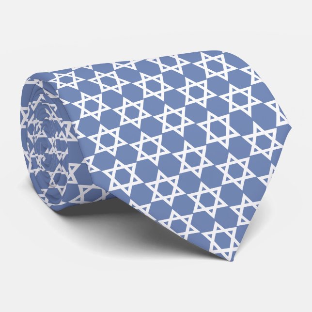 White Star Of David Periwinkle Blue Tie (Rolled)