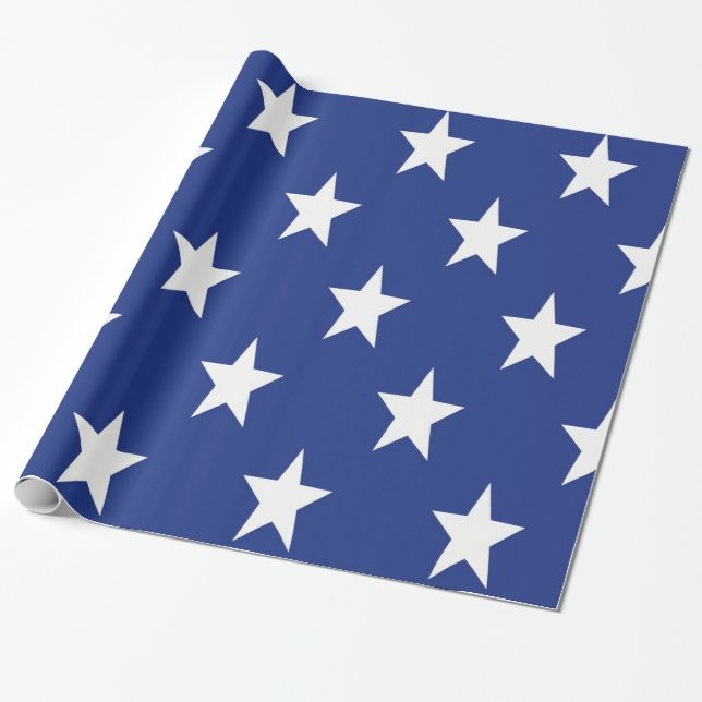 White Star On Blue Background Wrapping Paper (Unrolled)