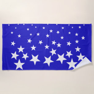 White star pattern on blue background beach towel