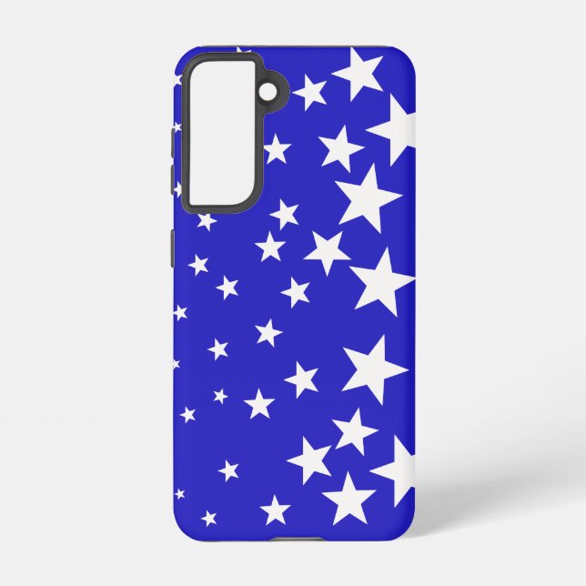 White star pattern on blue background samsung galaxy s21 case (Back)