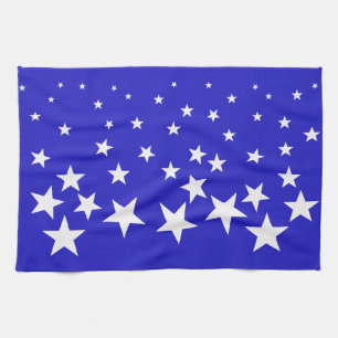 White star pattern on blue background tea towel