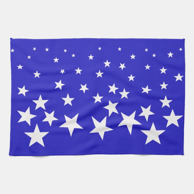 White star pattern on blue background tea towel (Horizontal)