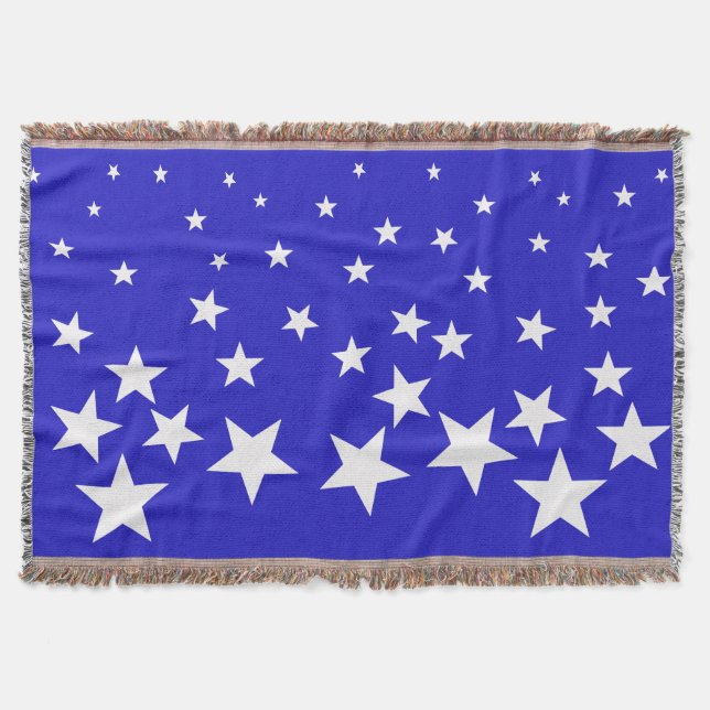 White star pattern on blue background throw blanket (Front)