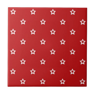 White Star Pattern on Red Ceramic Tile