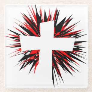 WHITE STARBURST CROSS GLASS COASTER