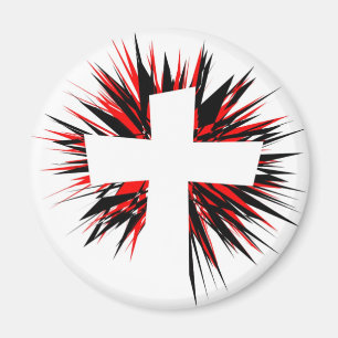 WHITE STARBURST CROSS MAGNET