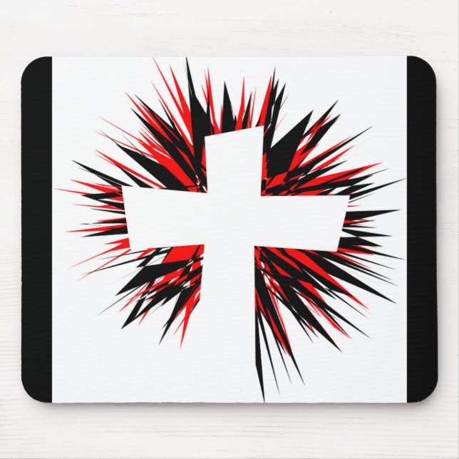 WHITE STARBURST CROSS MOUSE PAD (Front)