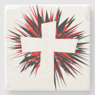 WHITE STARBURST CROSS STONE COASTER