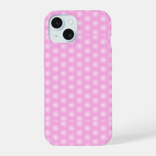 White Starburst Flowers on Pink iPhone 15 Case