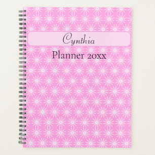 White Starburst Flowers on Pink Planner