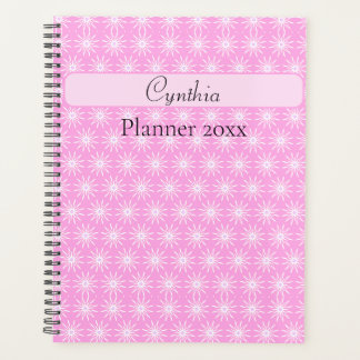White Starburst Flowers on Pink Planner