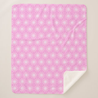White Starburst Flowers on Pink Sherpa Blanket