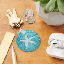 White Starfish Aqua Sea Glass Pattern