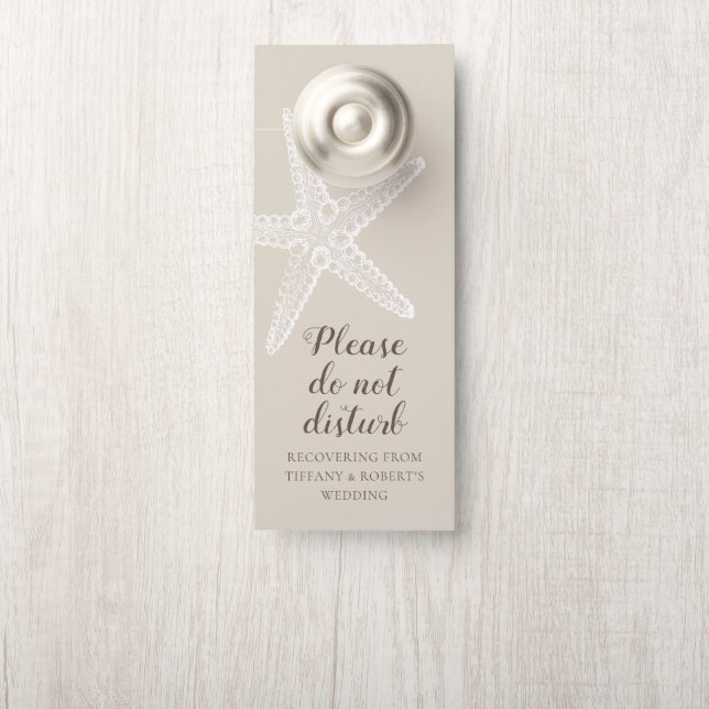 White Starfish Beach Wedding Hotel Shhh Door Hanger (On Knob)