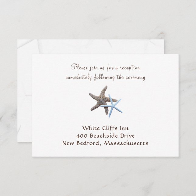 White Starfish Beach Wedding Reception Cards (Front/Back)