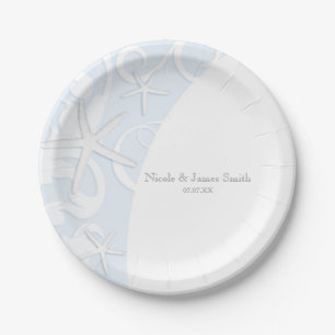 White Starfish Blue Beach Elegant Wedding Paper Plate